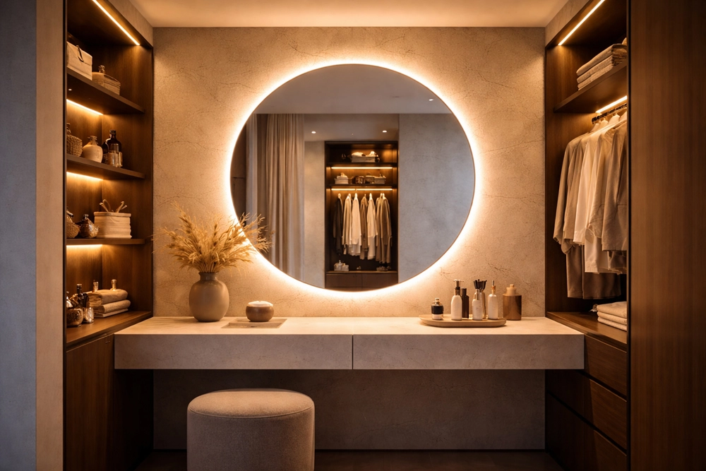 Indirekte LED Spiegelbeleuchtung hinter modernem Badspiegel