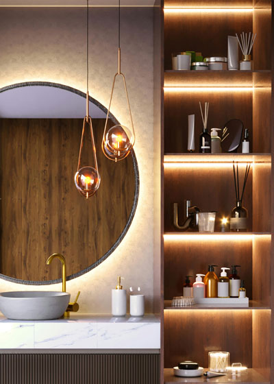 Kombination - Spiegel und Regal - LED-Beleuchtung