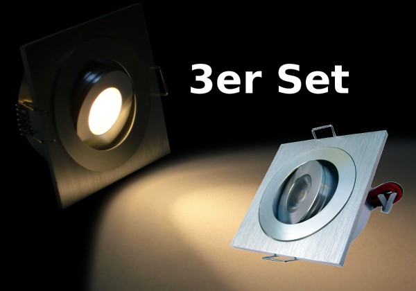 3er Set LED Einbauspot quadratisch warmweiß
