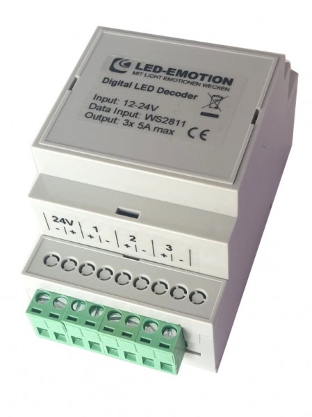 3Ch Pixel Decoder Hutschiene WS2811 3x5A / max.15A 12-24V