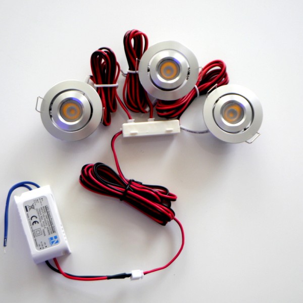 3er Set 2.3W LED Einbauspot rund warmweiß nicht dimmbar
